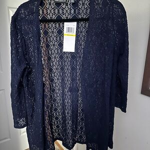 Nina Leonard Navy Lace Cardigan